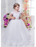 White 3D Lace Tulle Buttons Back Floor Length Flower Girl Dress White 3D Lace Tulle Buttons Back Floor Length Flower Girl Dress